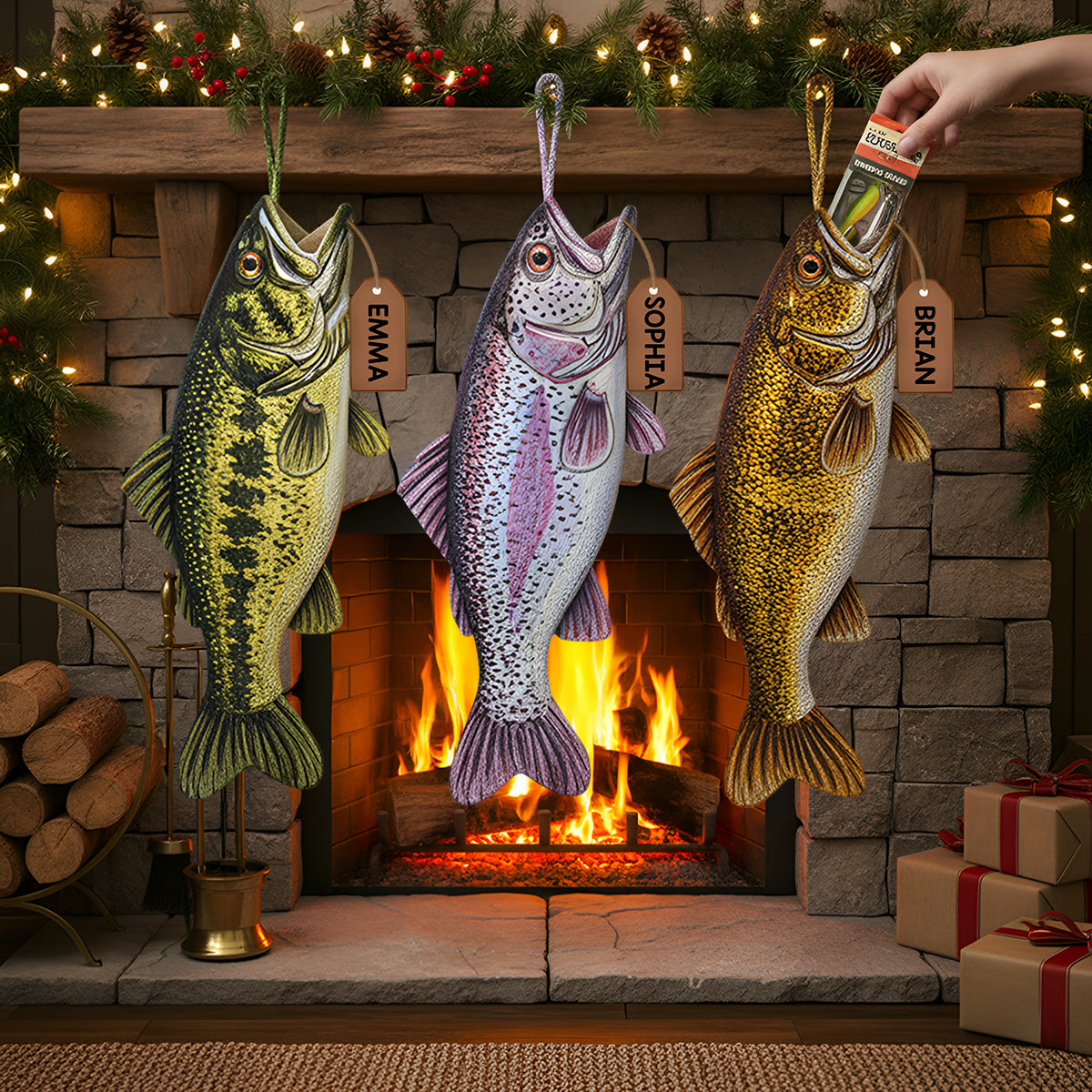 Merry Fishmas - Personalized Fishing Shaped Christmas Stocking