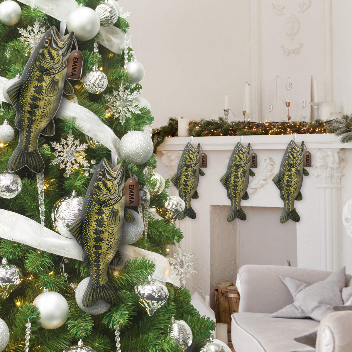 Merry Fishmas - Personalized Fishing Shaped Christmas Stocking