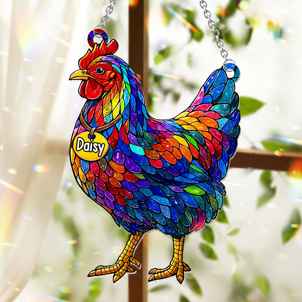 Stunning Chicken And Rooster - Personalized Chicken Window Hanging Suncatcher Ornament