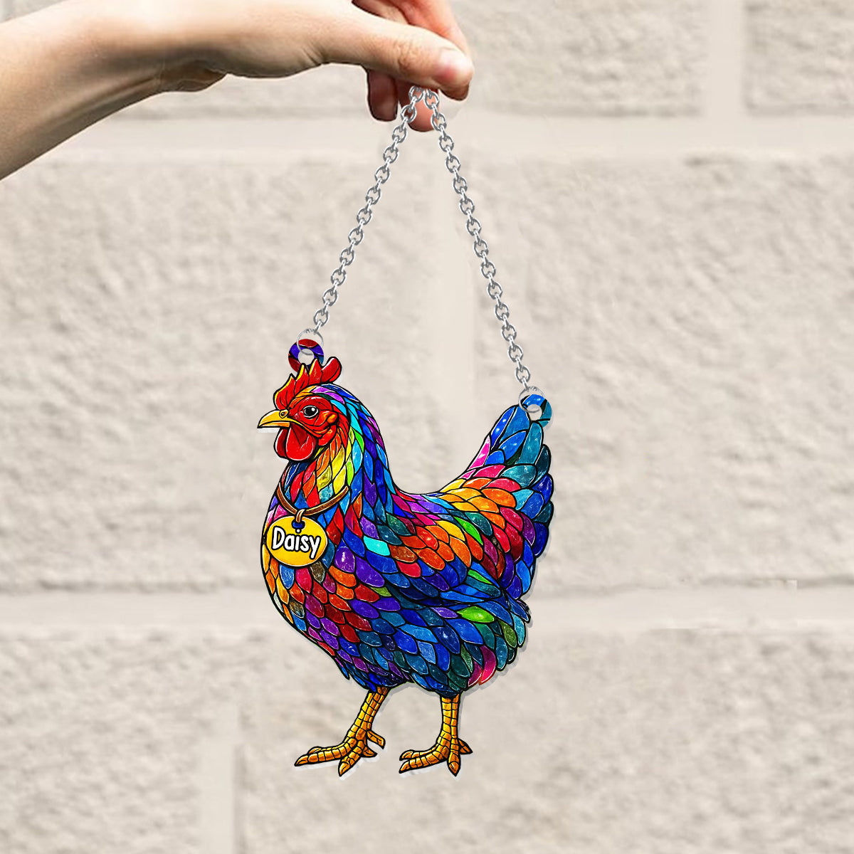 Stunning Chicken And Rooster - Personalized Chicken Window Hanging Suncatcher Ornament
