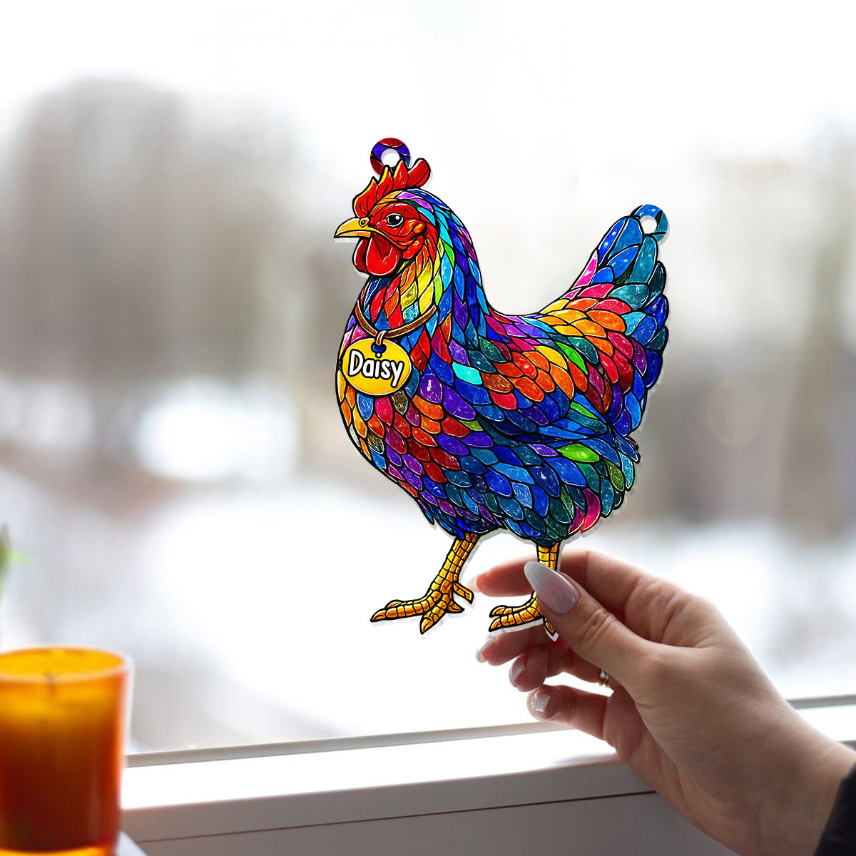 Stunning Chicken And Rooster - Personalized Chicken Window Hanging Suncatcher Ornament