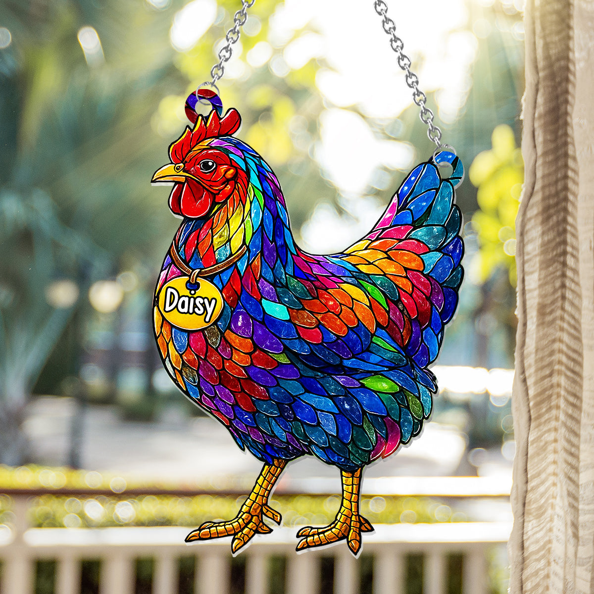 Stunning Chicken And Rooster - Personalized Chicken Window Hanging Suncatcher Ornament