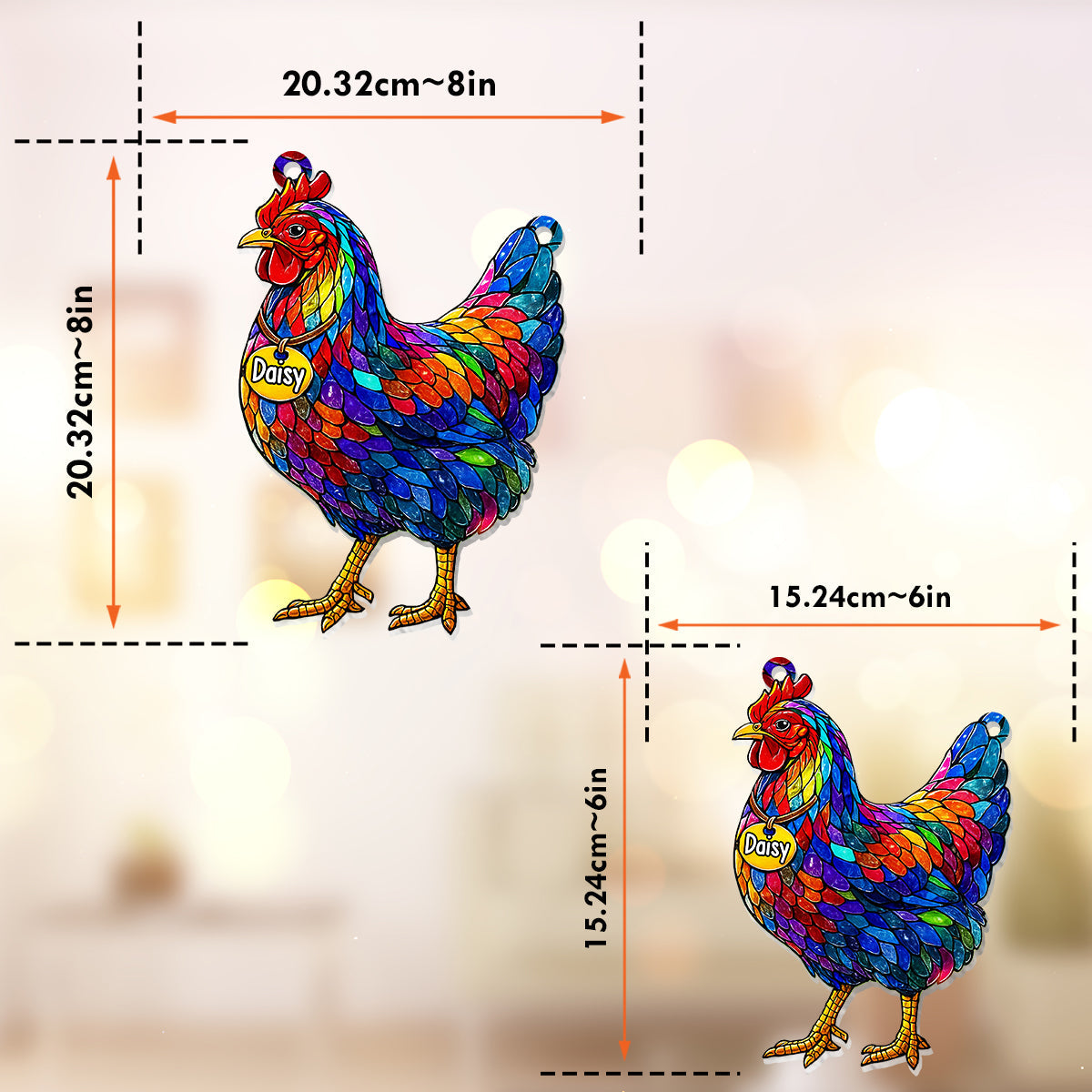 Stunning Chicken And Rooster - Personalized Chicken Window Hanging Suncatcher Ornament