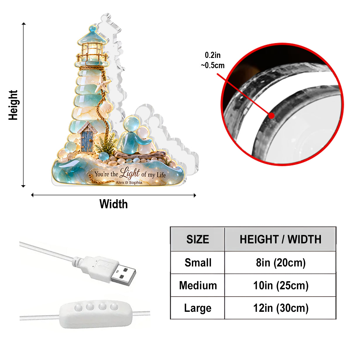 Lighthouse Couple Natural Stone - Personalized Couple Acrylic LED Night Light