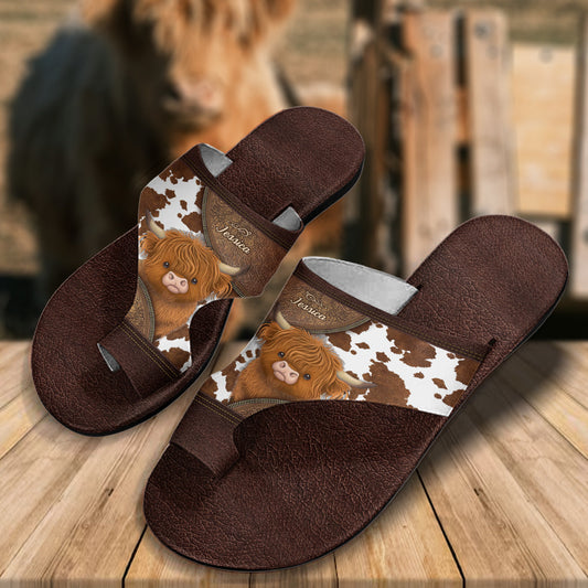Love Highland Cow - Personalized Highland Cow Open Toe Sandals