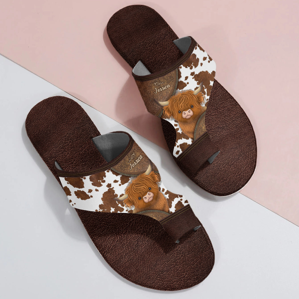Love Highland Cow - Personalized Highland Cow Open Toe Sandals