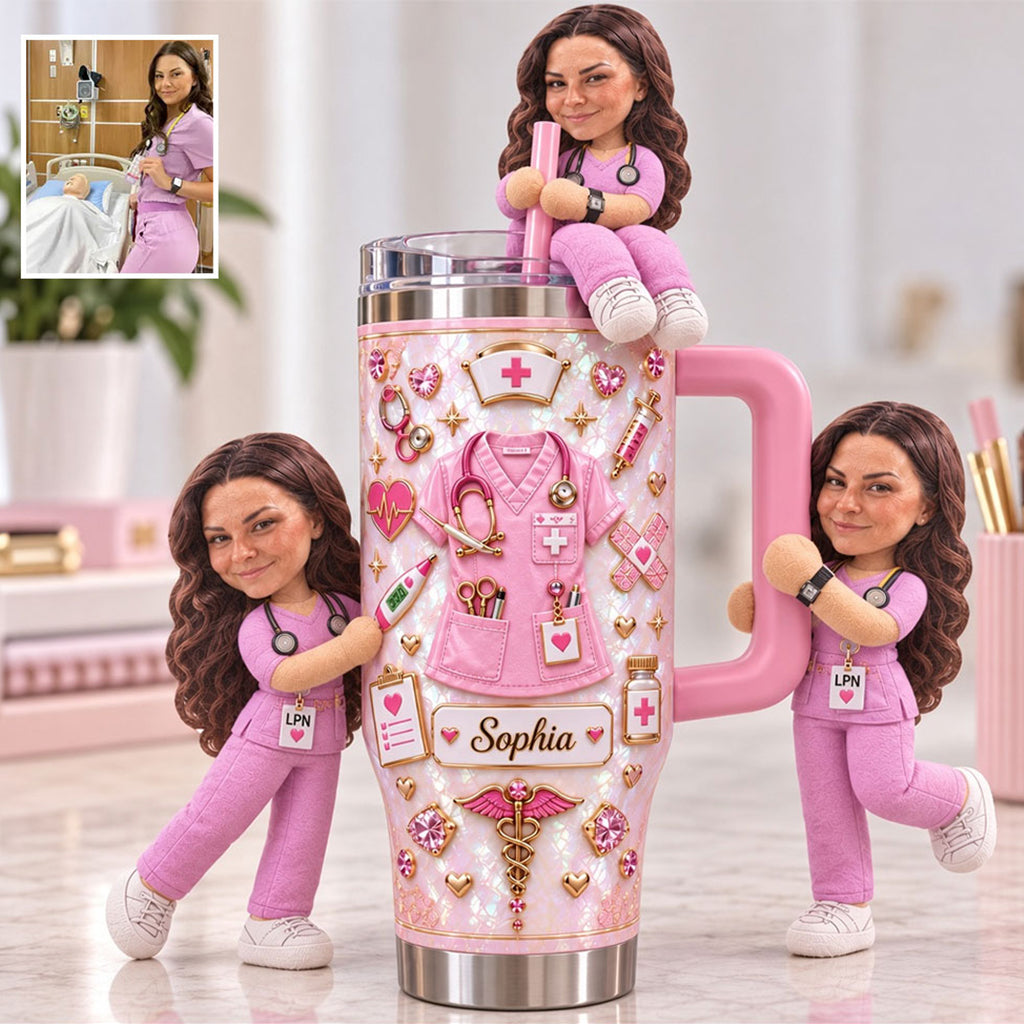 Nurse Funny Relax Gift - Personalized Nurse Tumbler With Handle & Posable Doll