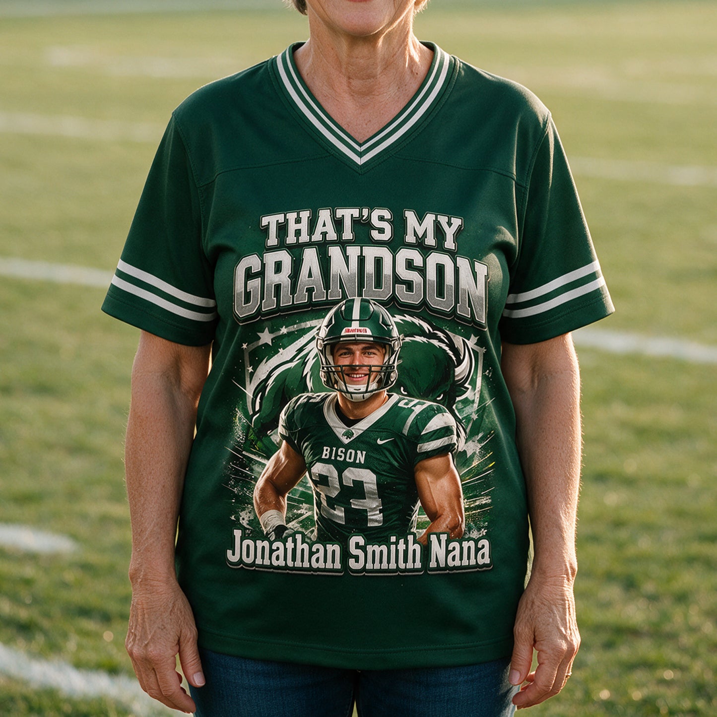 That's My Boy On The Field - Personalized Football Fully Printed V-Neck T-Shirt