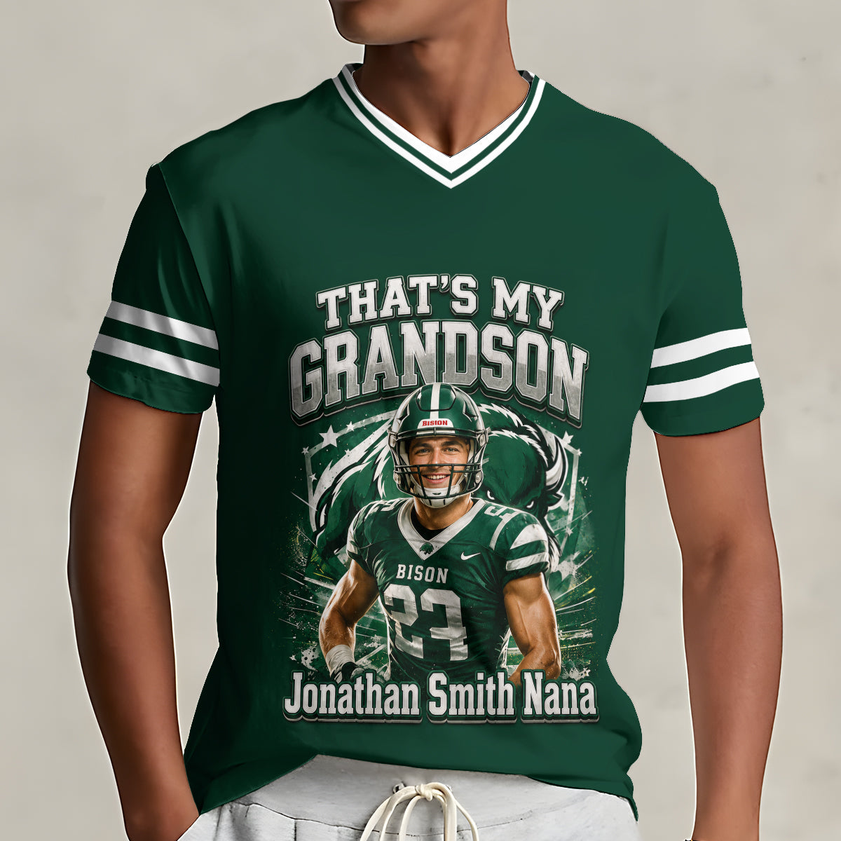 That's My Boy On The Field - Personalized Football Fully Printed V-Neck T-Shirt