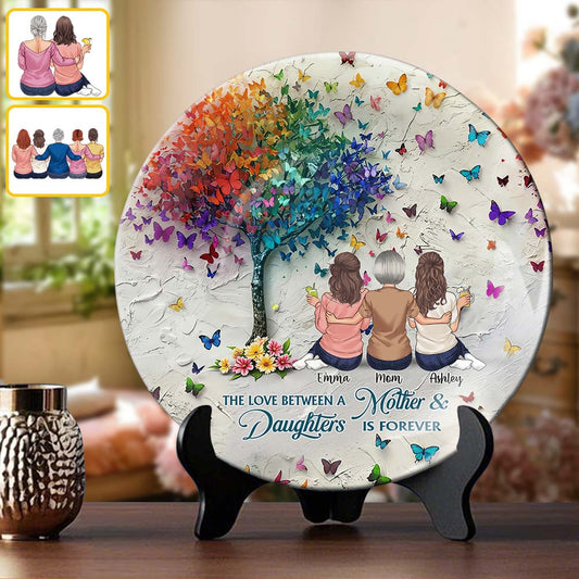 Mother And Daughter Forever Linked Together - Personalized Mother Ceramic Round Plate