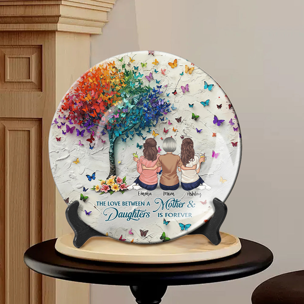 Mother And Daughter Forever Linked Together - Personalized Mother Ceramic Round Plate