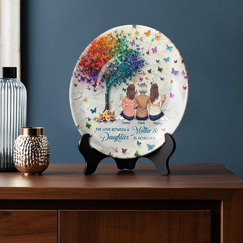 Mother And Daughter Forever Linked Together - Personalized Mother Ceramic Round Plate