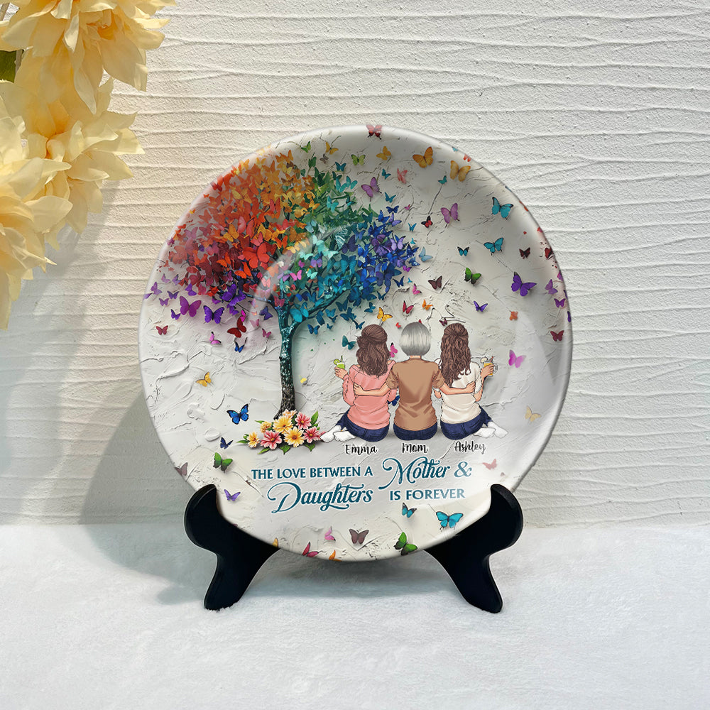 Mother And Daughter Forever Linked Together - Personalized Mother Ceramic Round Plate