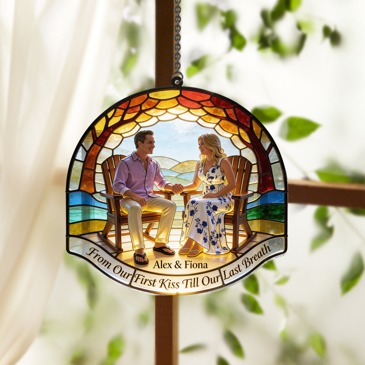 From Our First Kiss Till Our Last Breath - Personalized Couple Window Hanging Suncatcher Ornament