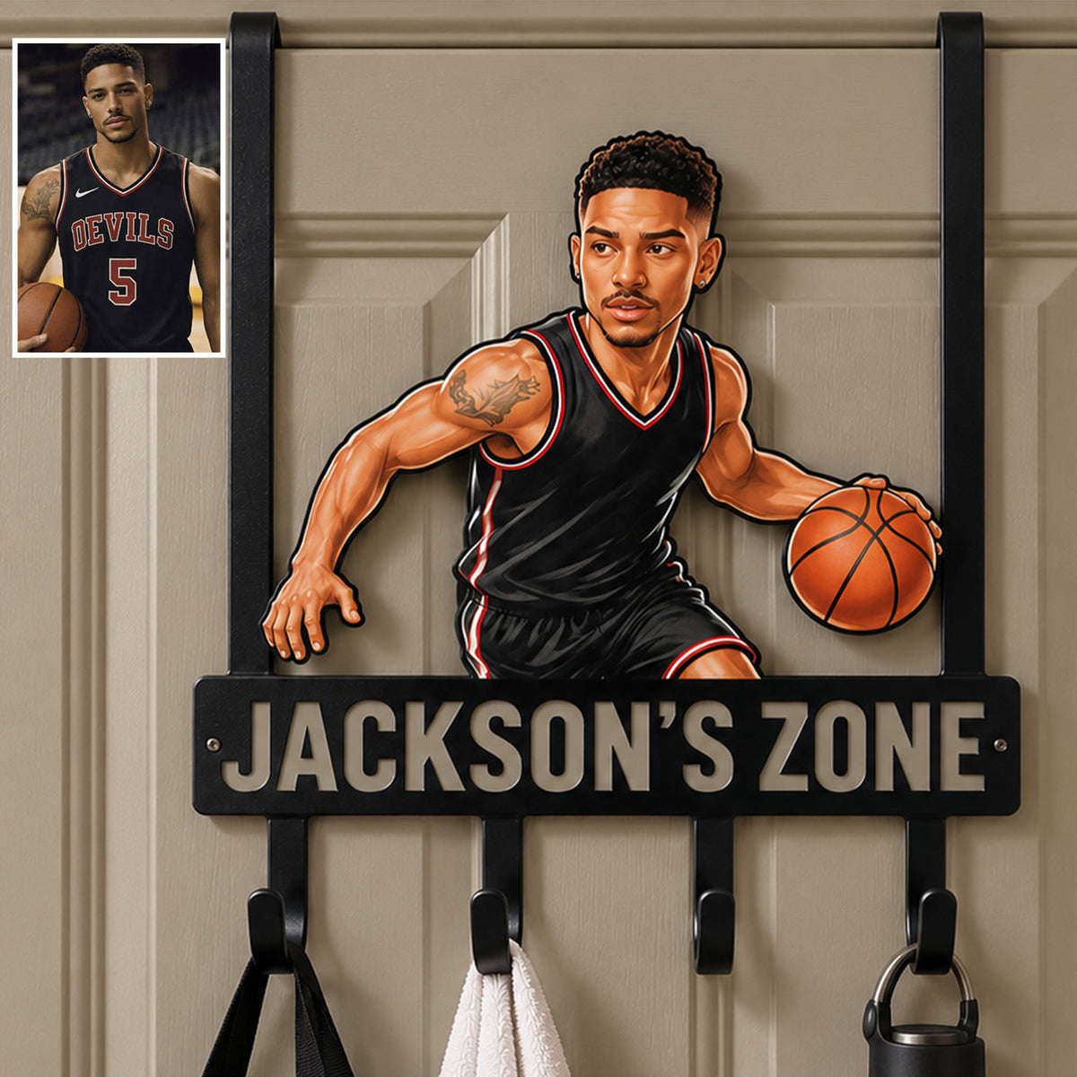 Custom Any Sport, Any Photo - Personalized Basketball Metal Door Hooks