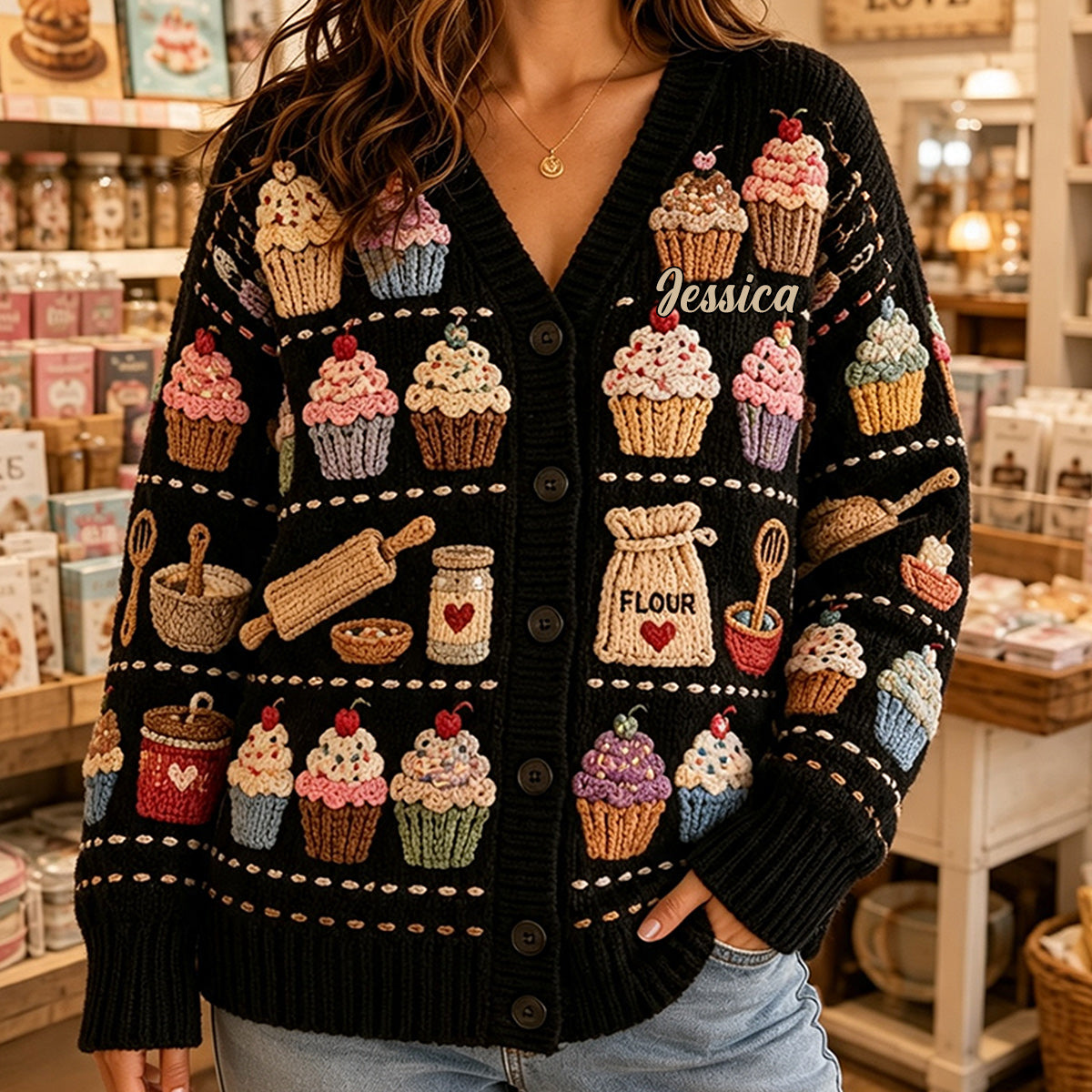 Love Baking - Personalized Baking Cardigan Sweater
