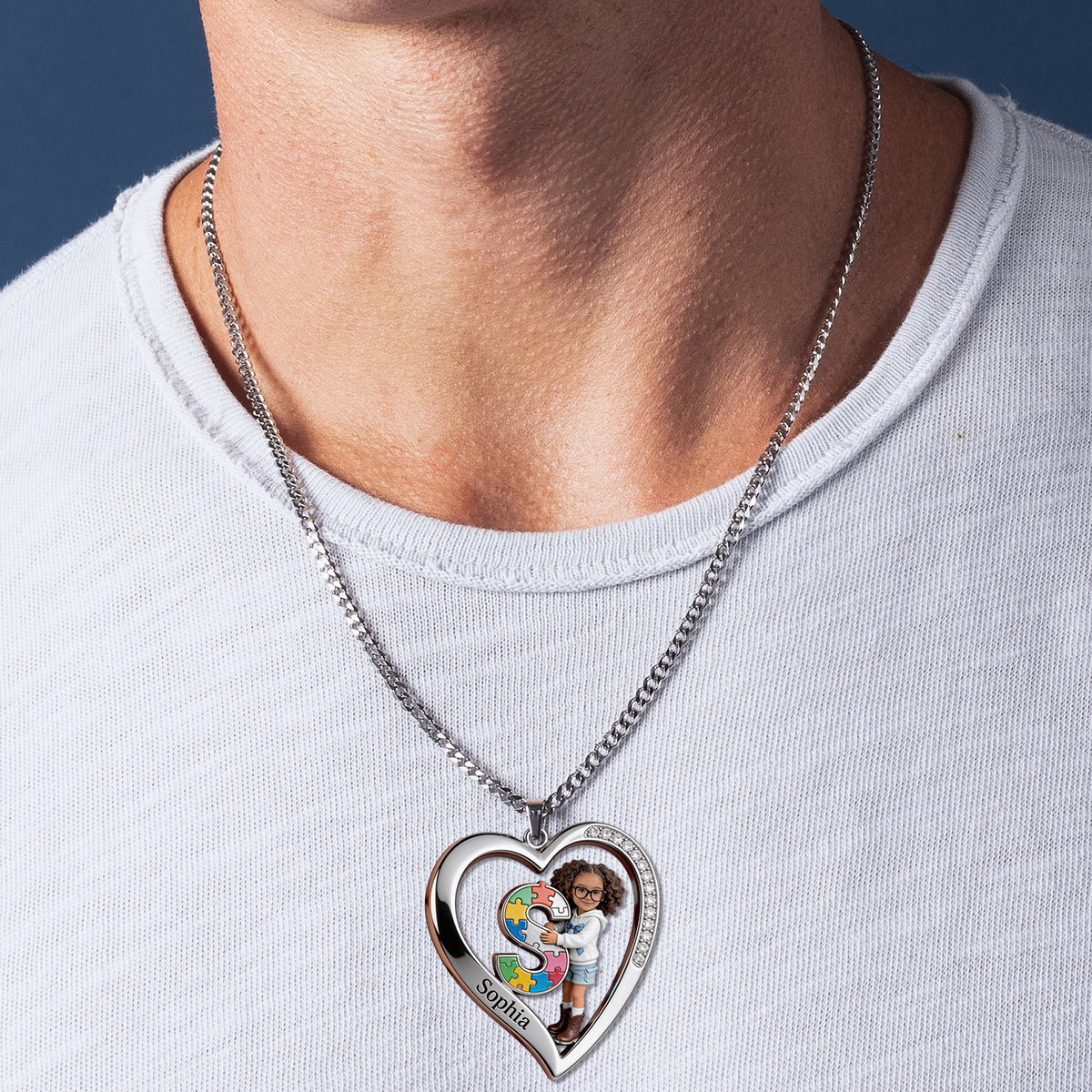 Autism Letter - Personalized Autism Awareness Shaped Metal Pendant Necklace