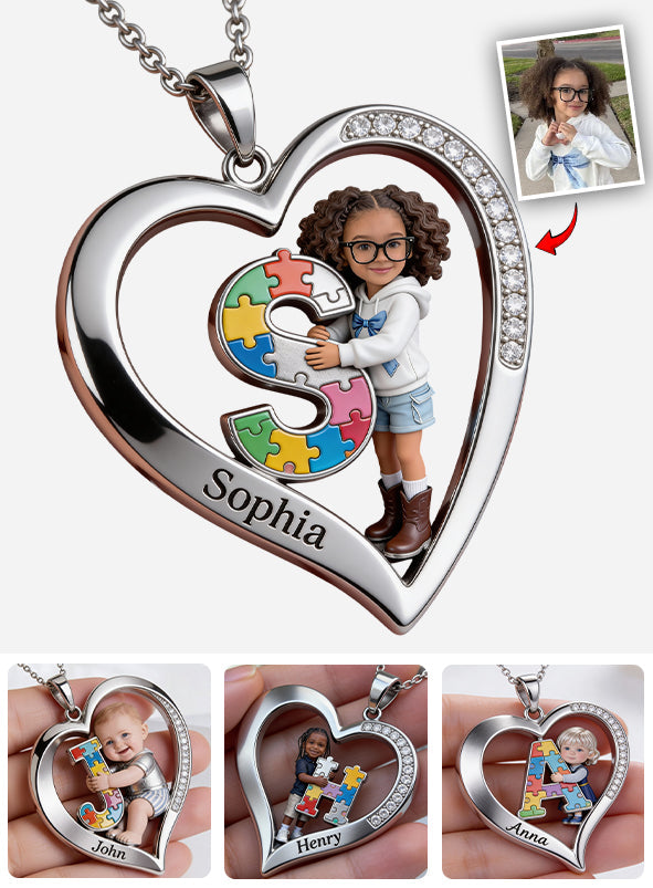 Autism Letter - Personalized Autism Awareness Shaped Metal Pendant Necklace