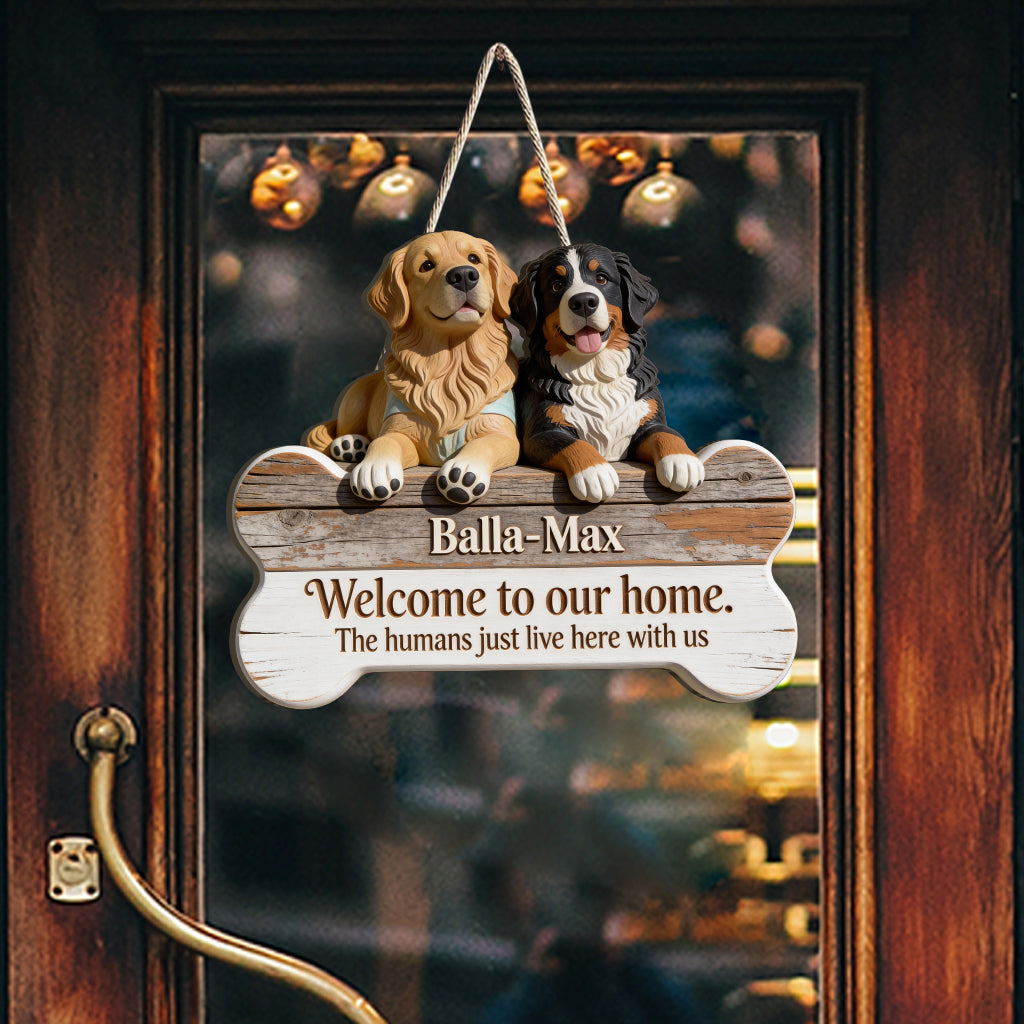 Welcome To Our Home - Personalized Dog Custom Shaped Wood Sign