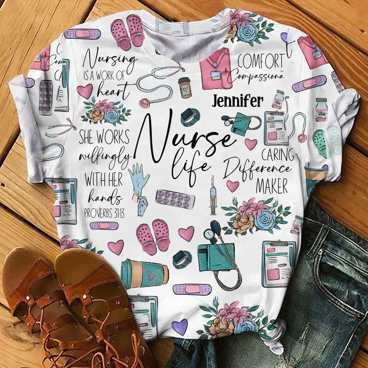 Nursing Is A Work Of Heart - Personalized Nurse All Over Shirt