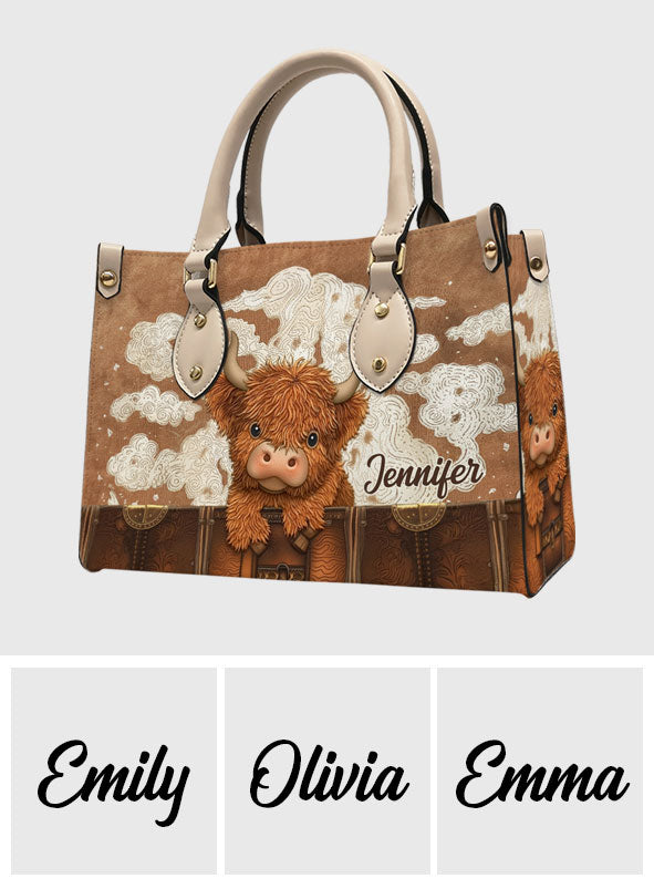 Cute Highland Cow - Personalized Highland Cow Leather Handbag