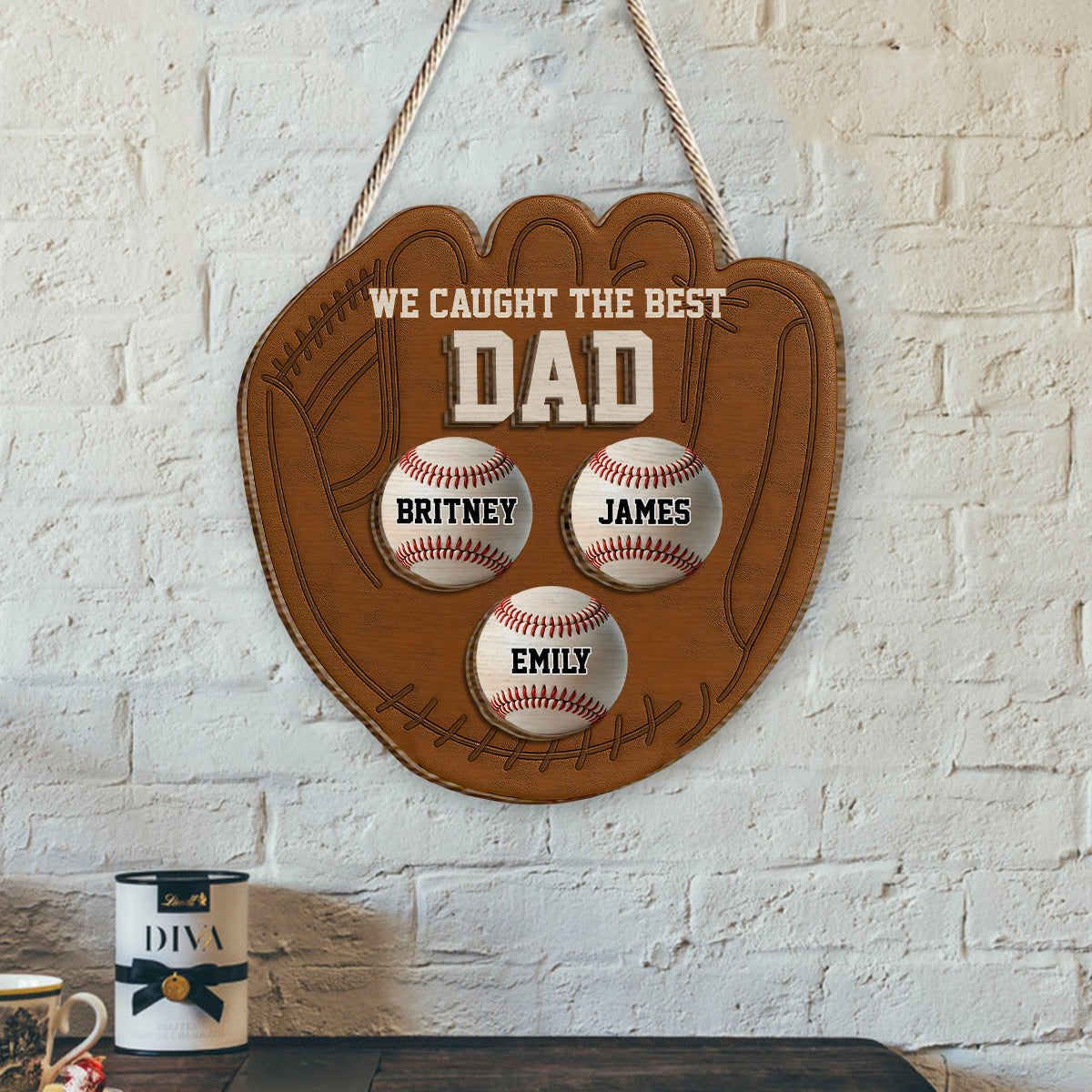 Baseball Glove Dad - Personalized Baseball 2 Layered Wood Sign / Wood Plaque