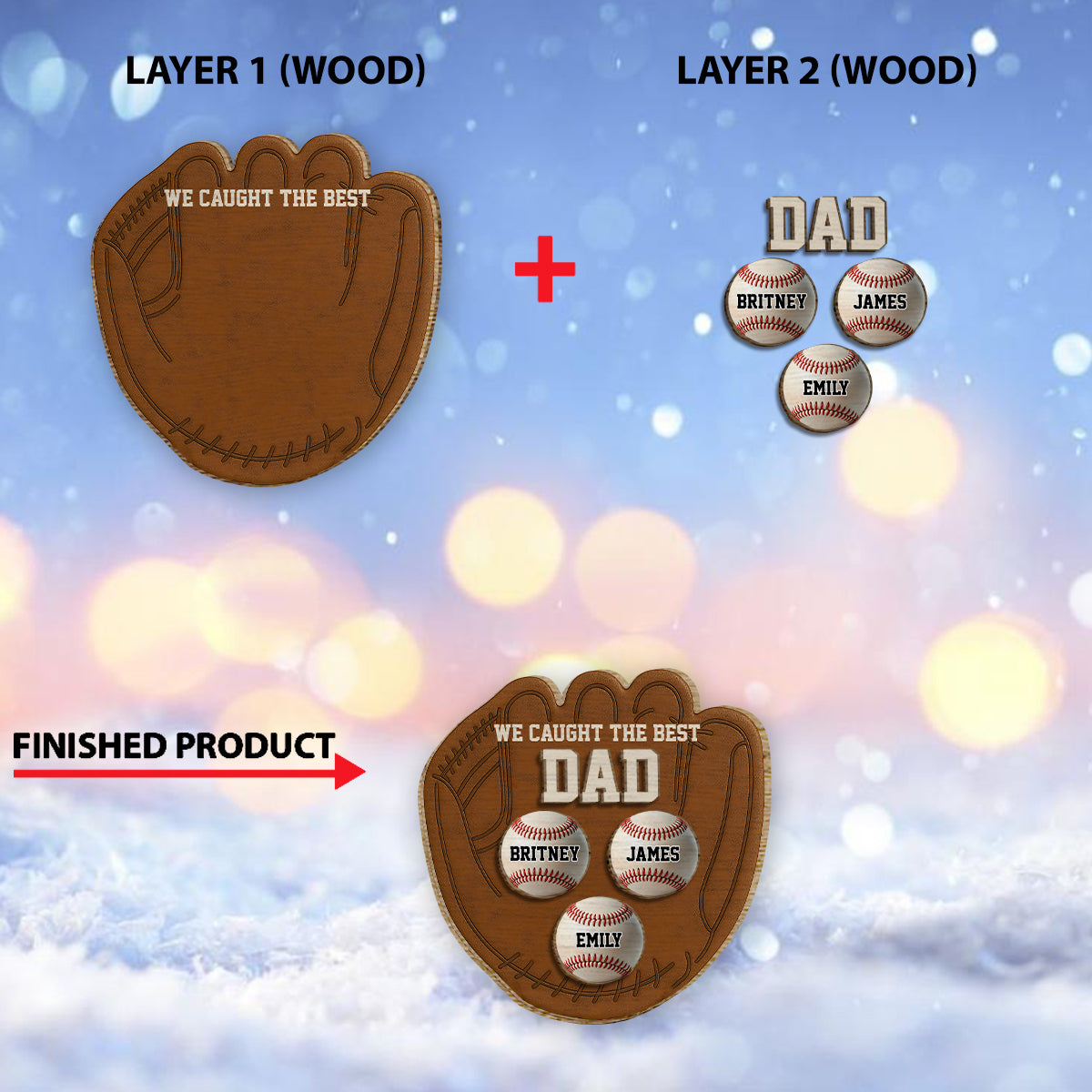 Baseball Glove Dad - Personalized Baseball 2 Layered Wood Sign / Wood Plaque