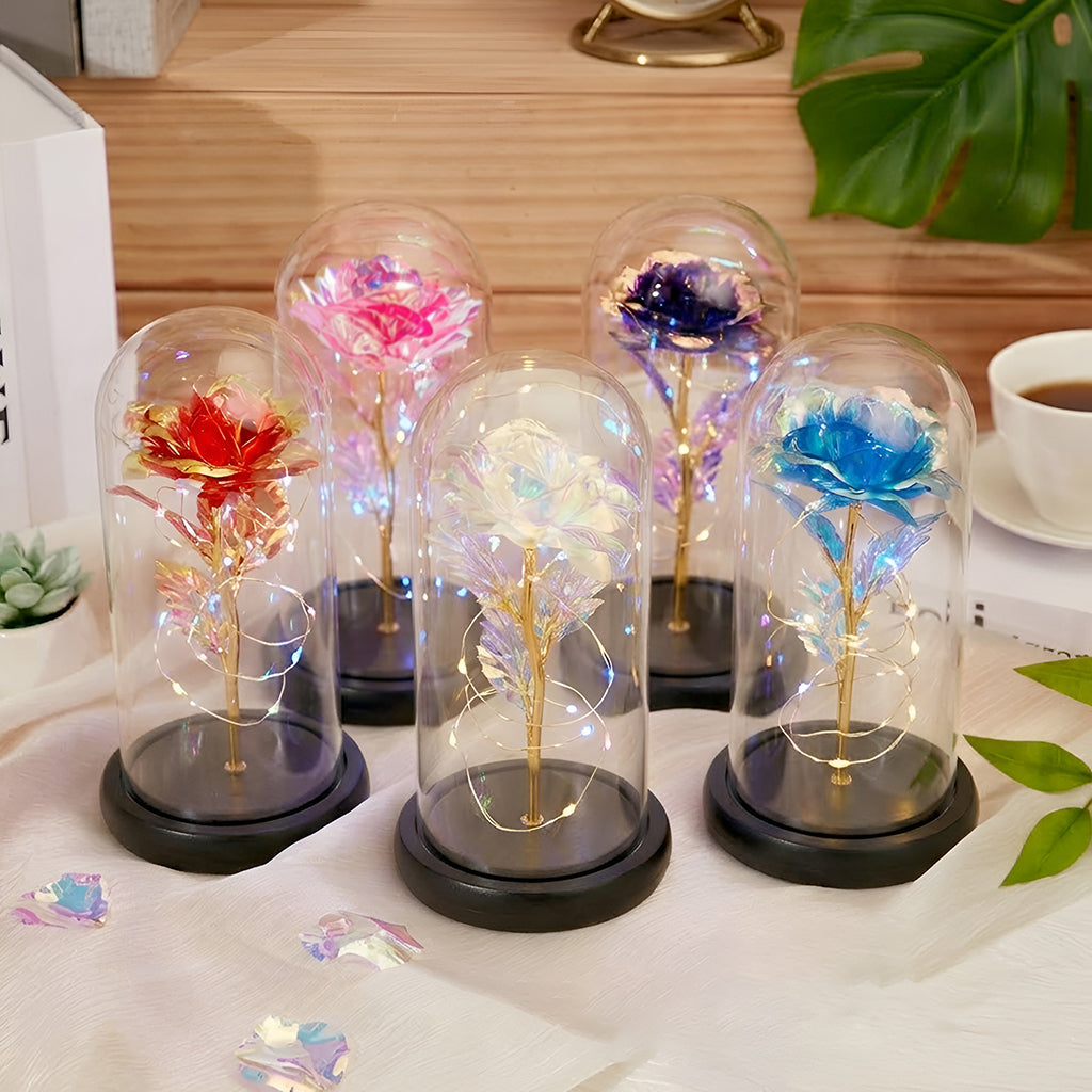 Enchanted Forest Mushroom - Personalized Witch Glowing Roses Glass Dome