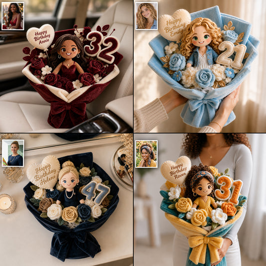 Birthday Flower Bouquet - Personalized Birthday Premium Faux Fur Pillow