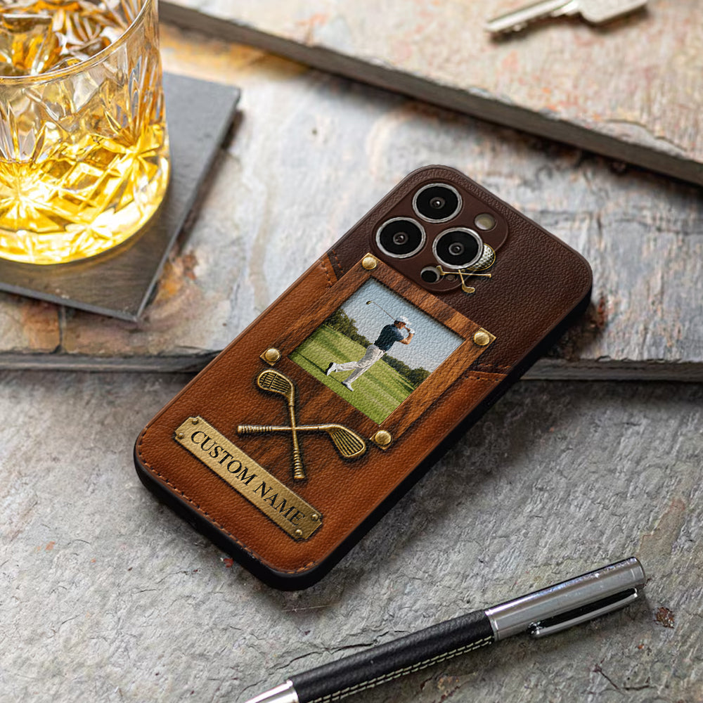 The Memory On The Course - Personalized Golf Leather Phone Case