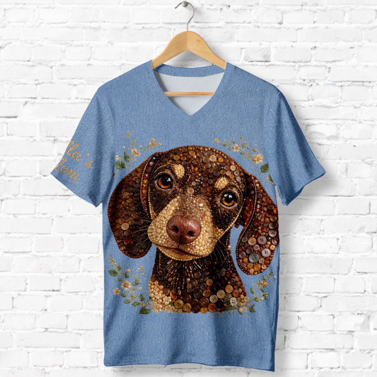 Button Mosaic Art Styled Shirt for Pet Lovers - Personalized Dog Fully Printed V-Neck T-Shirt