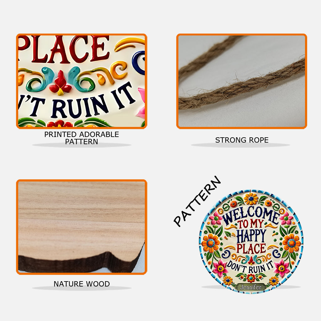 Welcome To My Happy Place - Personalized Hippie Custom Shaped Wood Sign