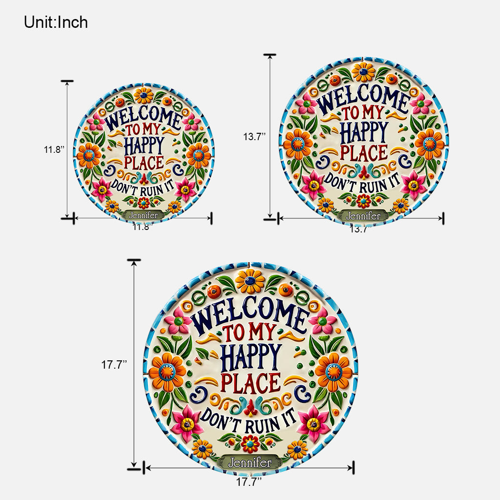 Welcome To My Happy Place - Personalized Hippie Custom Shaped Wood Sign