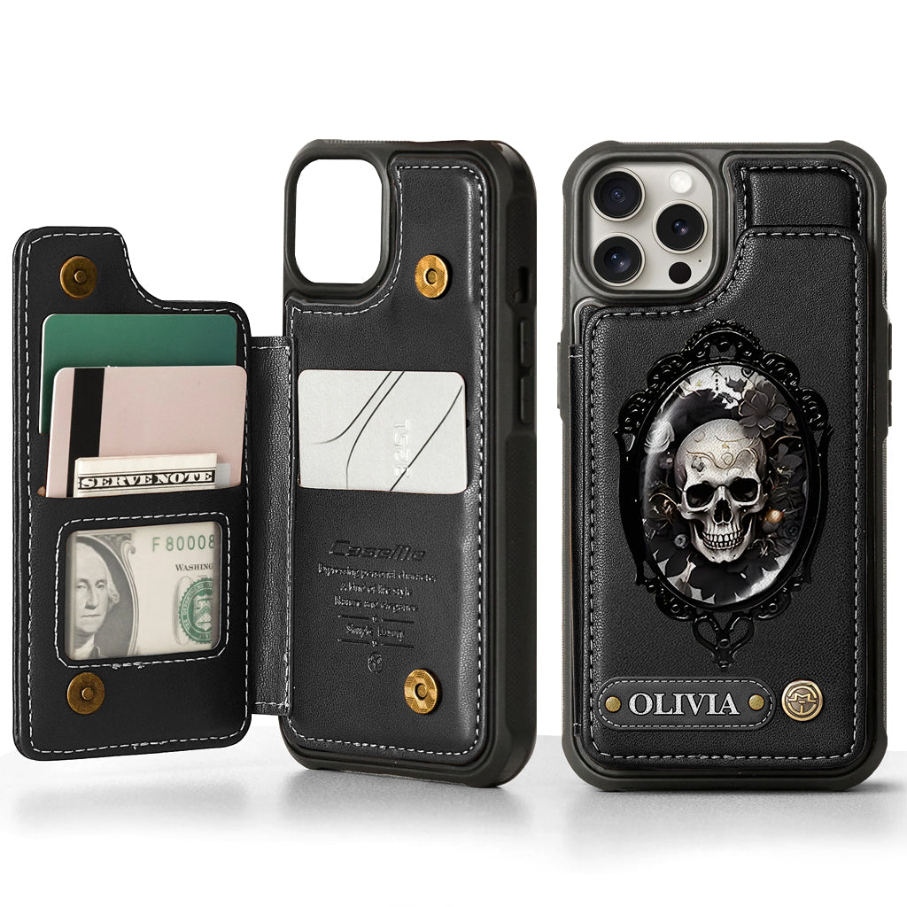 Gothic Floral Skull - Personalized Skull Wallet Phone Case