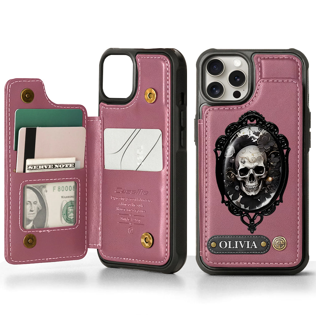 Gothic Floral Skull - Personalized Skull Wallet Phone Case