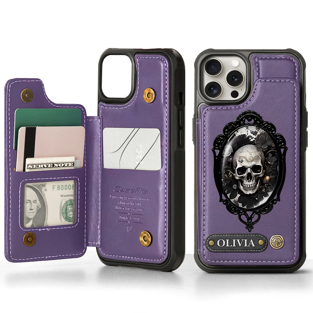 Gothic Floral Skull - Personalized Skull Wallet Phone Case