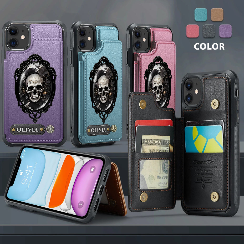 Gothic Floral Skull - Personalized Skull Wallet Phone Case
