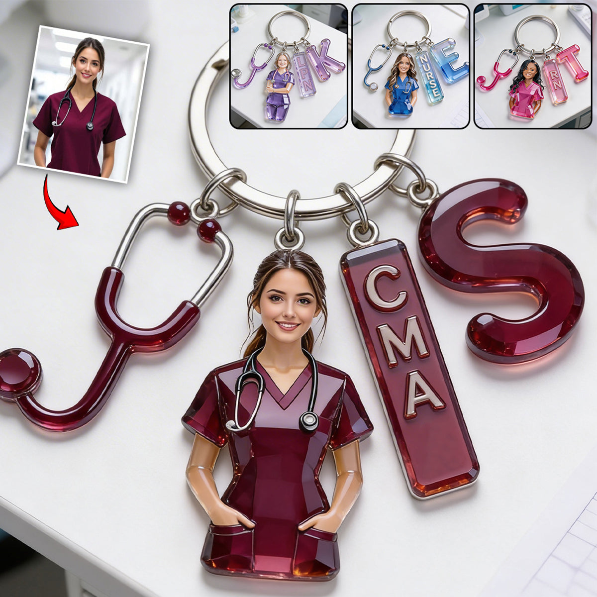 Custom Any Photo Gift For Nurse - Personalized Nurse Keychain With Charms