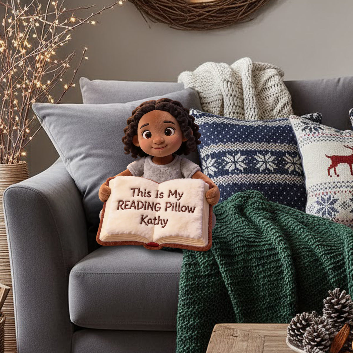 This Is My Reading Pillow - Personalized Book Faux Fur Shaped Pillow