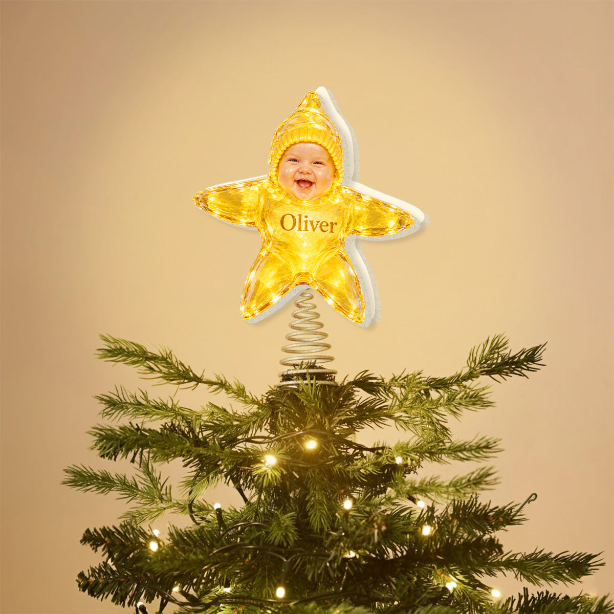 Funny Kid Sea Star Tree Topper - Personalized Kid LED Light Tree Topper