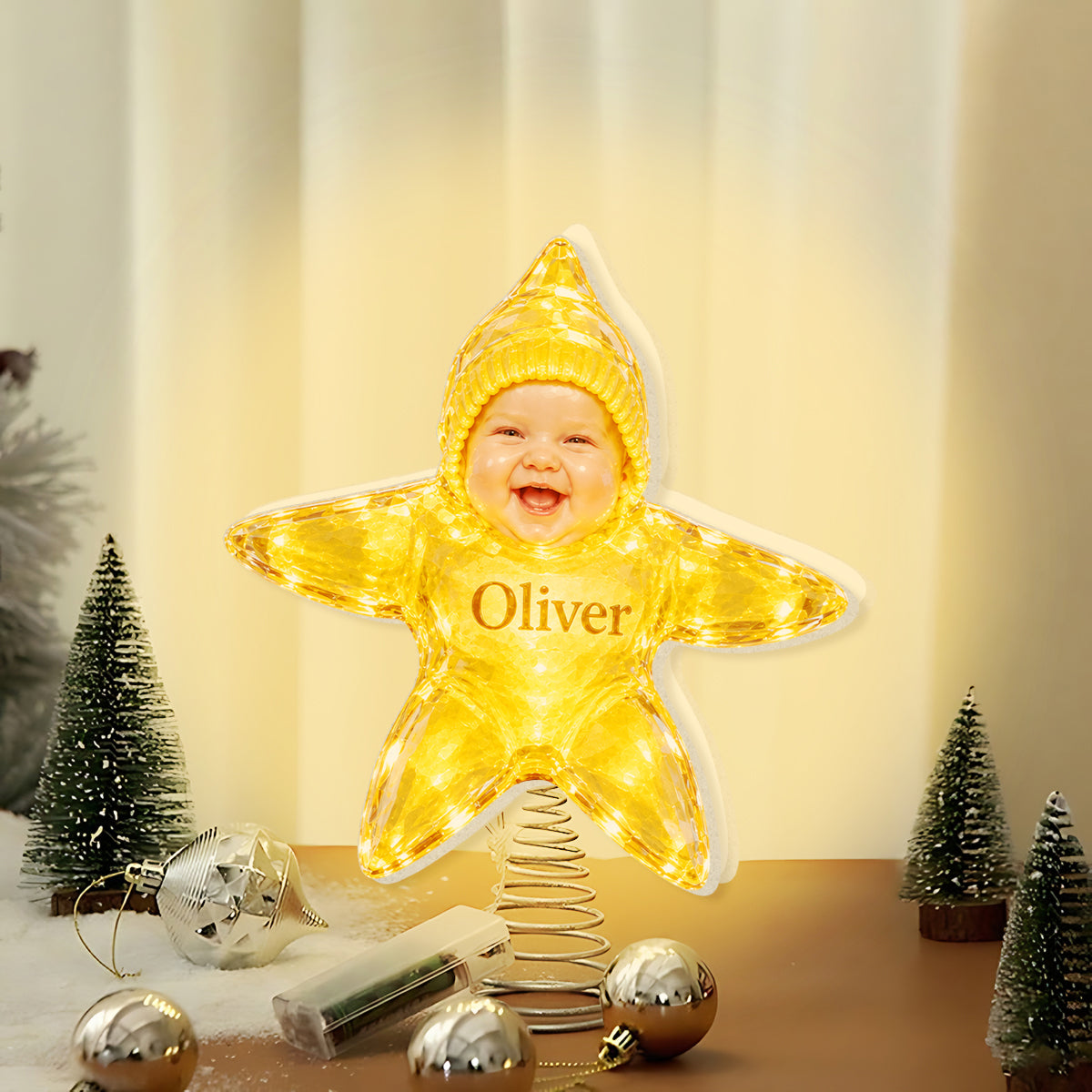 Funny Kid Sea Star Tree Topper - Personalized Kid LED Light Tree Topper