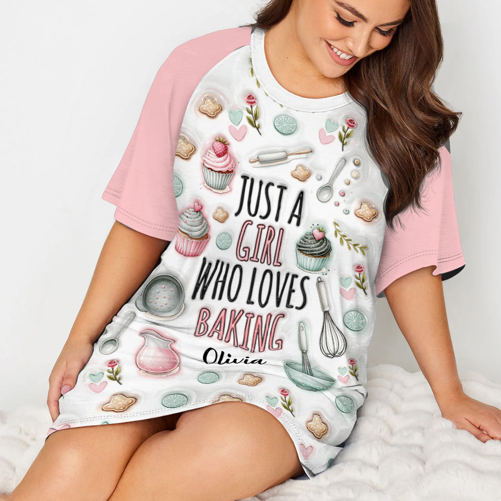 Just A Girl Who Loves Baking - Personalized Baking Sleep T-shirt Dress