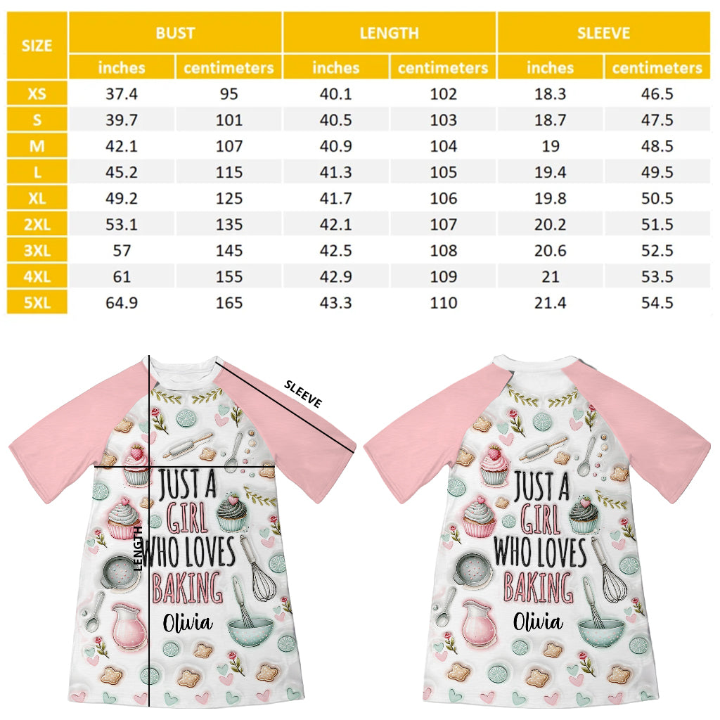 Just A Girl Who Loves Baking - Personalized Baking Sleep T-shirt Dress