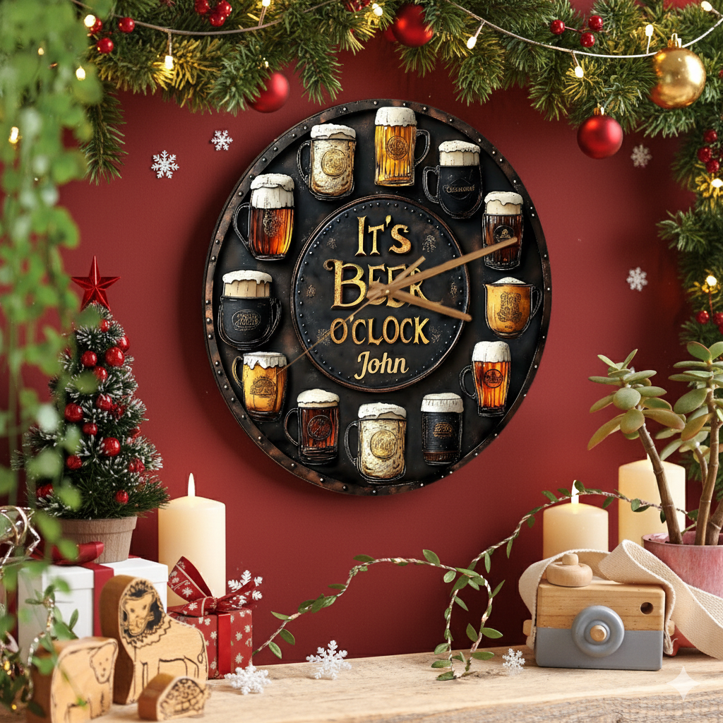 Christmas Beer O’Clock – Personalized Wall Clock Gift for Beer Lovers