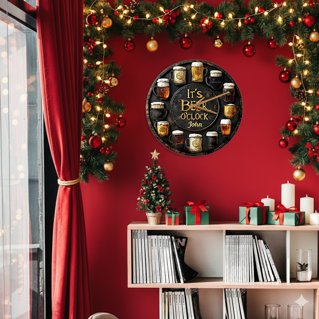 Christmas Beer O’Clock – Personalized Wall Clock Gift for Beer Lovers