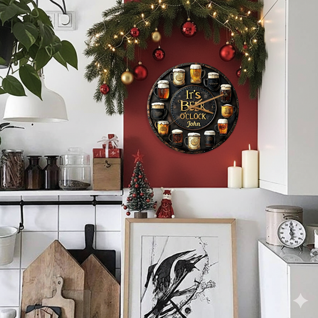 Christmas Beer O’Clock – Personalized Wall Clock Gift for Beer Lovers