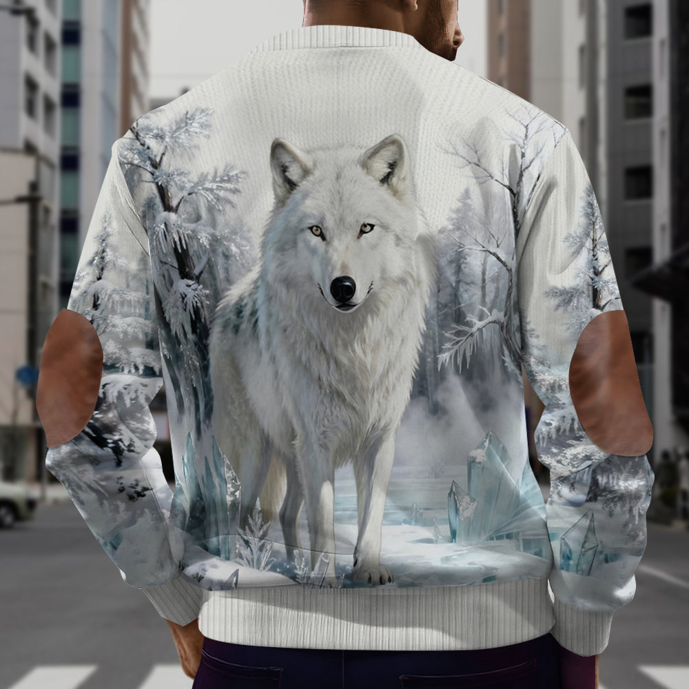 Winter Wolf - Personalized Wolf Men Zip-Up Sweatshirt