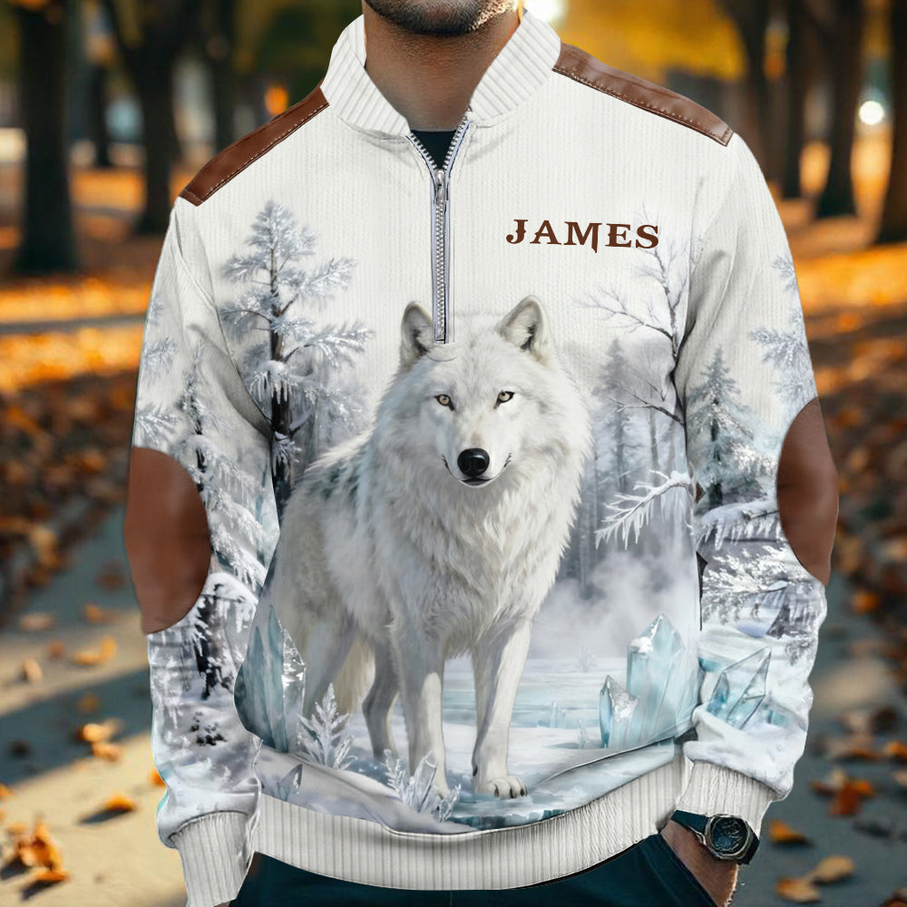Winter Wolf - Personalized Wolf Men Zip-Up Sweatshirt