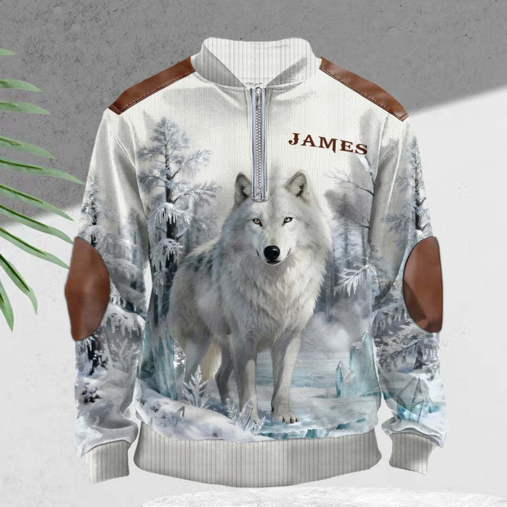 Winter Wolf - Personalized Wolf Men Zip-Up Sweatshirt