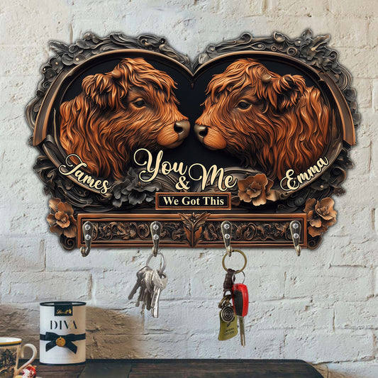 You & Me - Personalized Highland Cow Custom Shaped Key Rack